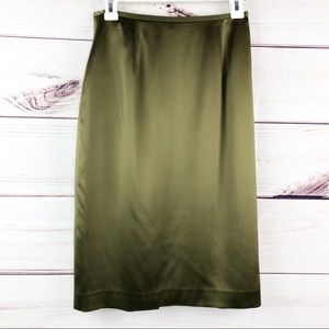 Sk65 Lillie Rubin Silk Olive Green Pencil Skirt